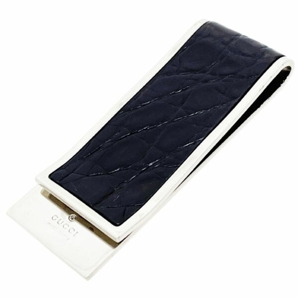 GUCCI Other - Gucci Money Clip Embossed Leather Metal Dark Brown Silver GUCCI Bill Men's NN...